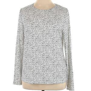 Chico's White & Black Polka Dot Rayon Blend T-Shirt Scoop Neck Long Sleeve Sz M